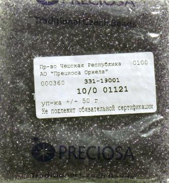 Бисер прециоза, №10 арт.01121 (1 категория). Прозрачный, светло-чернильный солгель . 50гр.