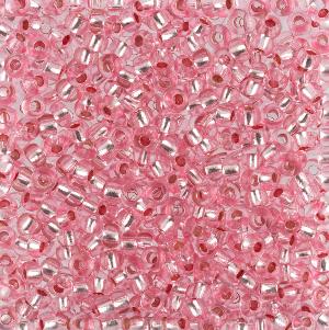 Бисер PRECIOSA №10 арт. 18273 RH 1кат. Прозрачный розовый с серебряной линией (круглое отверстие). 50г.