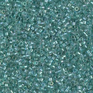 MIYUKI Delica 11/0 DB-1767. Цвет: сверкающий кристалл с аквамариновой линией AB (Sparkling Aqua Green Lined Crystal AB)