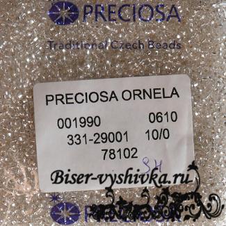 Бисер PRECIOSA №10 арт. 78102 1кат. Прозрачный серебристый огонек SH (квадратное отверстие). 50гр.