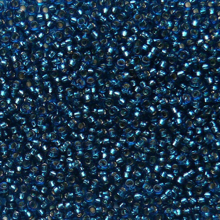Miyuki, круглый 15/0 (RR-1425). Прозрачный синий с серебряной линией (Dyed S/L Blue Zircon). .