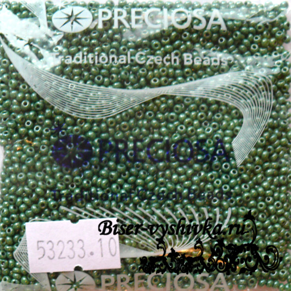 Бисер PRECIOSA №10 арт. 53233. Непрозрачный зеленый жемчужный. 50г.