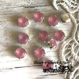 Шатоны чешские Preciosa Optima ss39 (8 мм) матированные в цапах. Цвет: lt.rose DF Matt. Цвет цап: серебро. 1 шт