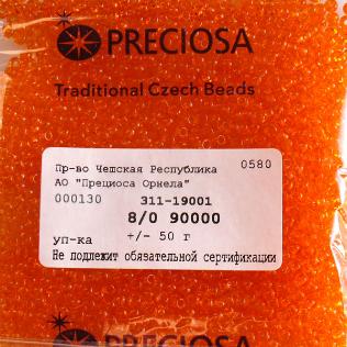 Бисер прециоза, №8 арт.90000 (1категория). Цвет:прозрачный оранжевый. Вес 50гр.