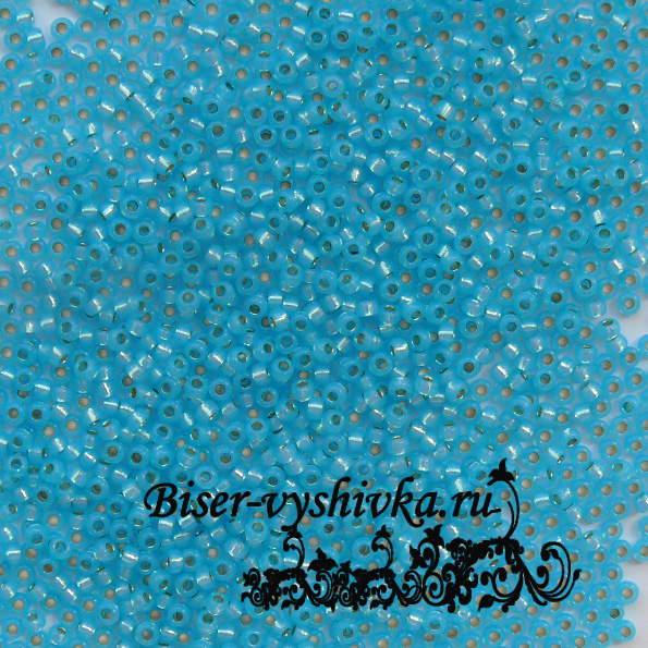 Miyuki, круглый 11/0 (RR-0647). Цвет: алебастр с голубой зеркальной линией внутри.